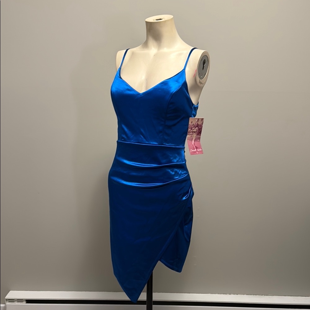 Emerald Sundae Blue Asymmetrical Ruched Cocktail Dress